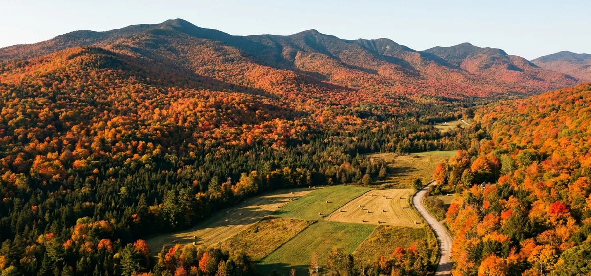 Autumn color across the Jay Range above the valley in Jay, New York