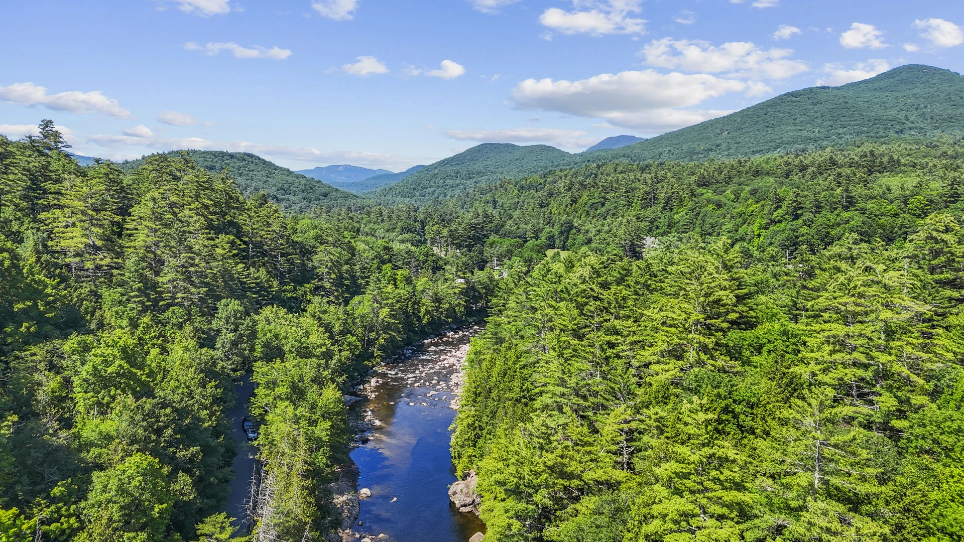 High Peaks rising above the East Branch Ausable River valley in Keene, New York