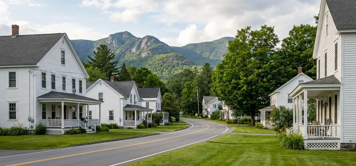 Village homes along Route 73 in Keene, New York