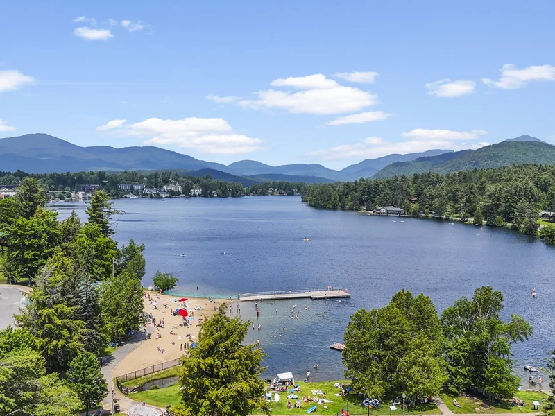 Mirror Lake waterfront in Lake Placid, New York