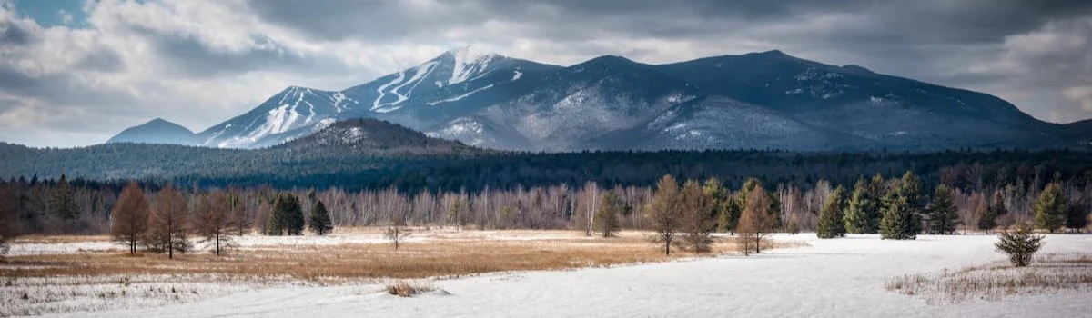 Whiteface Mountain range in winter above the Ausable valley, New York