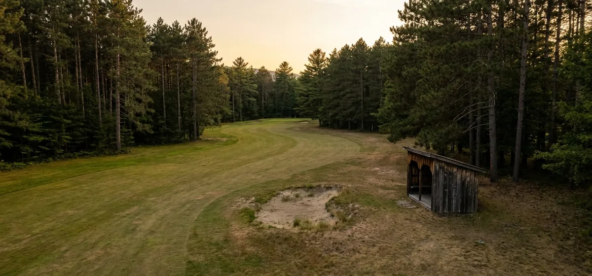 Overgrown former golf links reverting to pine and brush at Loon Lake, New York
