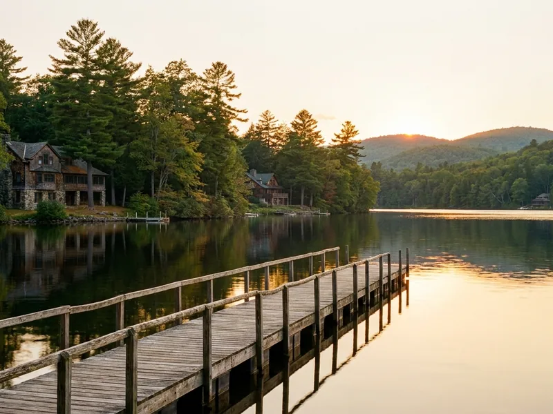Wooded lakefront at Loon Lake in the Adirondacks, New York