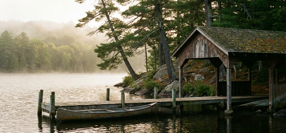 Private dock and quiet shoreline on Loon Lake in Franklin County, New York