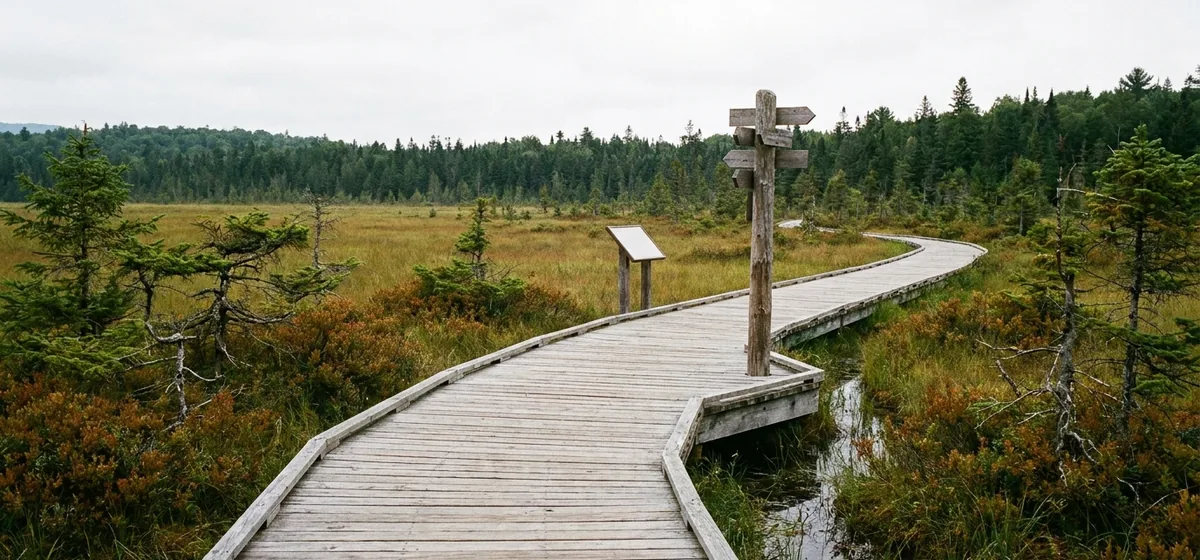 Boardwalk trail through wetland at the Paul Smith's College VIC in Paul Smiths, New York