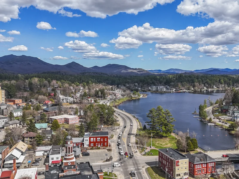 Downtown streetscape in Saranac Lake, New York