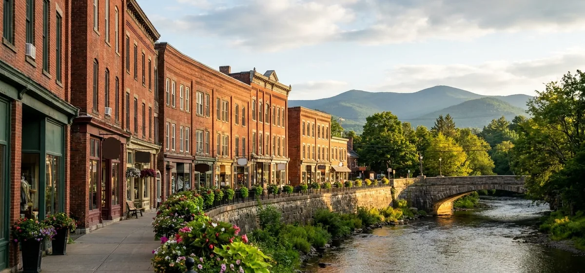 Downtown Main Street storefronts in Saranac Lake, New York