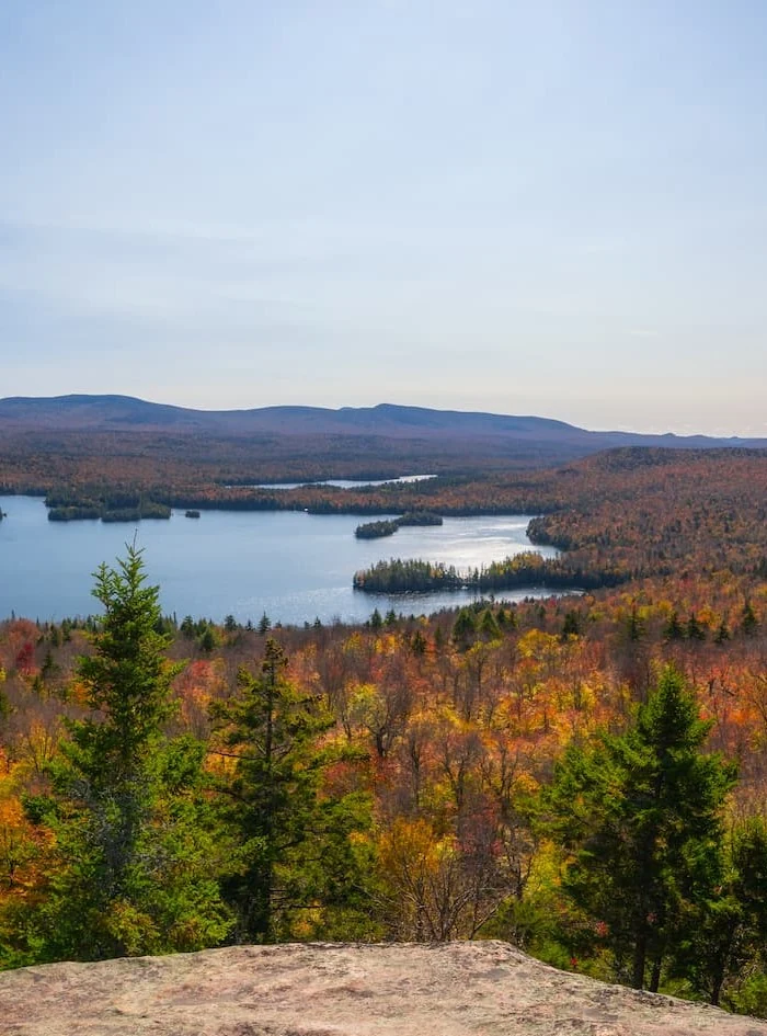 Autumn overlook of Tupper Lake and surrounding forest in Tupper Lake, New York