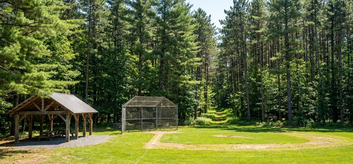 Ball fields and pavilion at Kate Mountain Park in Vermontville, New York